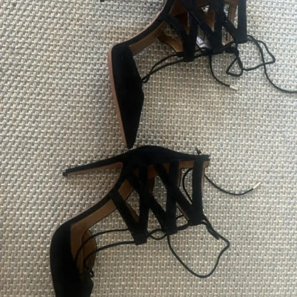 AQUAZZURA Belgravia Suede Black Strappy Heels Stiletto - BRAND NEW NEVER WORN - Picture 10 of 15